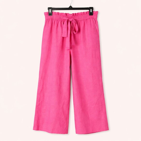 MICHAEL KORS Linen Blend Paperbag Cropped Pants Cerise Pink XL NWT Wide Leg - Picture 4 of 8